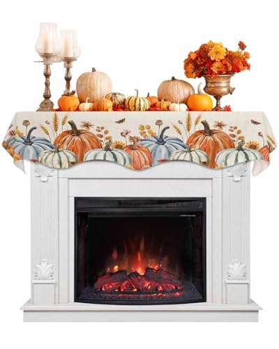 Fall Pumpkins Fireplace Mantel Scarf Cover, Mantel Shelf Top Scarf