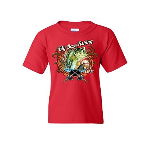 Big Bass Fishing Youth T-Shirt Living The Reel Life Fisherman Spinning Kids Tee Red M