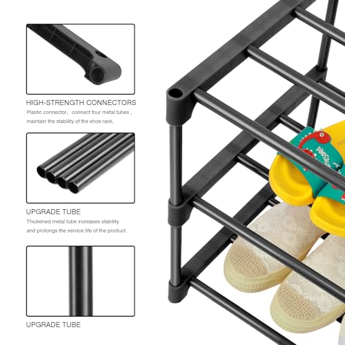 3-Tier Small Shoe Racks, Narrow Shoe Rack for 6-8 Pairs Shoe Storage,Kids Shoe Racks for Small Place,Lightweight Stackable Shoe Shelf Organizer for Closet,Black - Image 6