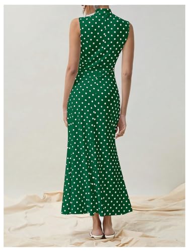 Image of Milumia Women's Polka Dots Maxi Tank Dress Vintage Mock Neck Sleeveless Elegant Long Dresses