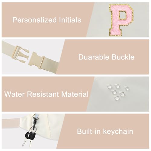 Image of MAXTOP Birthday Gifts for Women Men,Personalized Initial Letter Patch Fanny Pack Crossbody Bag with 3-Zipper Christmas Gift Trendy Stuff for Daughter Sister Her,Beige P