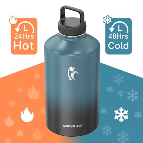Image of Coolflask 128 oz Gallon Water Bottle Insulated with Straw & 3 Leakproof Lid