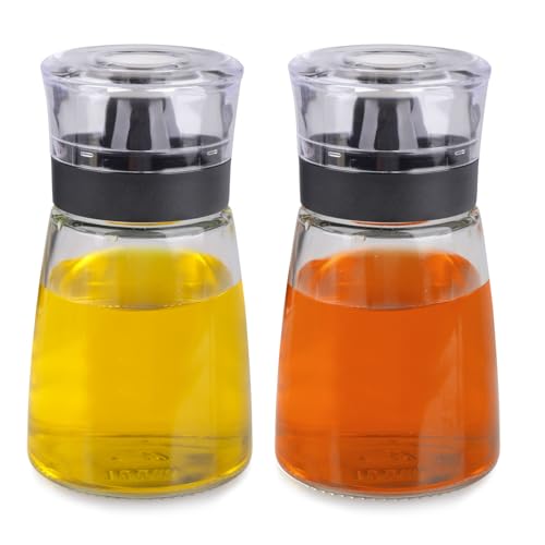 imposyu Set 2 Dispensador de Aceite Llenado Botella Aceite y Vinagre 160 ml Coctelera Aderezo de Vidrio con Tapa para Aceite de Oliva, Vinagre, Miel