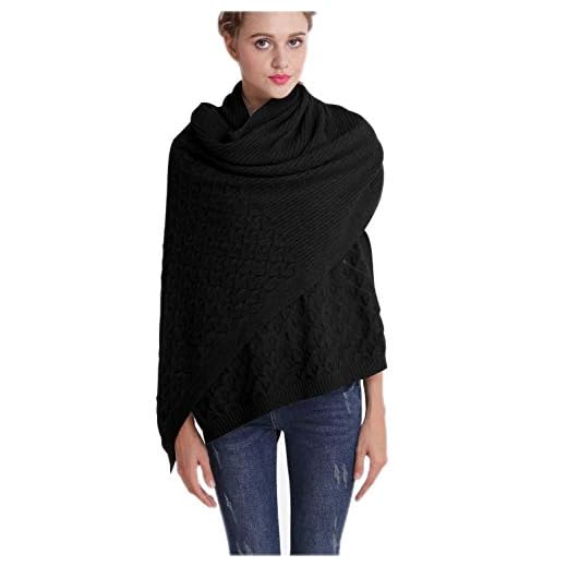prettystern 100 % kashmir Stola halsduk poncho varmt stickat mönster räfflad
