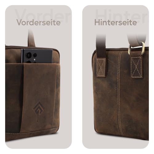 ekavale Umhängetasche Herren aus Leder - Stylische Schultertasche Herren Vintage - Messenger-Bag für Männer, für Alltag, Arbeit Robuste kleine Herrentasche (Wood)