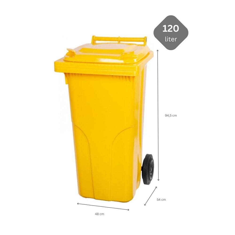 PROREGAL 2-Rad-Mülltonne MGB | HDPE-Kunststoff | HxBxT 94,5x48x54cm | Fassungsvermögen 120 Liter | Gelb | Mülltonne, Müllgroßbehälter, Mülleimer, Abfalltonne, Müllbehälter, Universaltonne