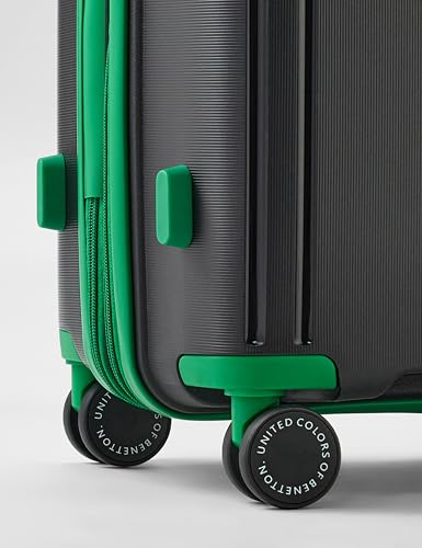 Image of United Colors of Benetton Mid Hard Luggage Emerald Plus - Black | Check-in Trolley Bag with TSA Lock | 360 Spinner Double Wheels | Telescopic Handle | PC Shell Suitcase | 65cm | 82L Capacity
