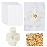 Zoyomax 25 unidades de papel de pergamino para invitaciones con sello de cera autoadhesivo y cinta de regalo de gasa, 13 x 18 cm, preplegado, sobres transparentes para bodas, baby shower, cumpleaños
