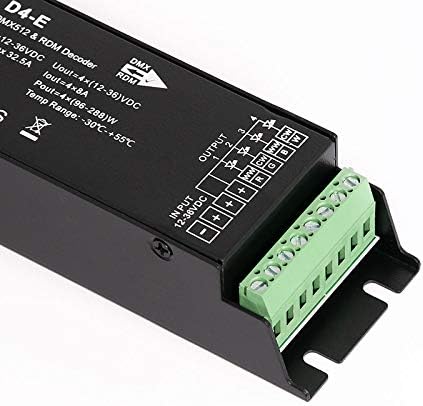 Novabright RG24500 4CH D4-E 32A DMX Decoder PWM Flicker Free Smooth Dimming Constant Voltage 12V-36V Digital Display 2000Hz for RGBW LED Lights 8A/CH