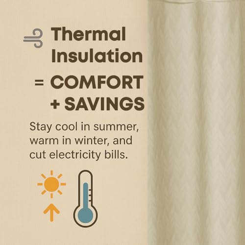 Image of LINENWALAS 100% True Blackout Curtains 6 Feet Long - 1 Panel Curtain, Herringbone Embossed Design Complete Light Block, Thermal Insulated & Noise Reducing Room Darkening Curtains (Beige)