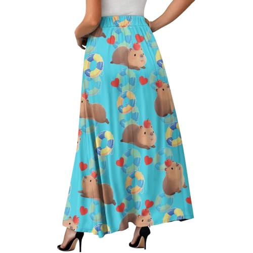 Women's Printed Long Skirts Elastic Waist A Line Maxi Skirt with Pockets Comfor Casual for Travel Vacation S-2XL3
