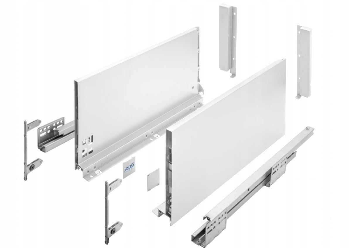 GTV AXIS PRO Drawer System I Drawer Set with Full Extension and Integrated Damping I White I Load Capacity up to 40 kg I Soft-Close I Free Access I Width 350 mm I Height 200 mm