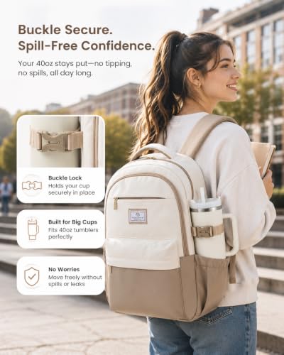 22L LOVEVOOK 15.6" Laptop Backpack w/ Tumbler Buckle (Khaki/Cream) - image 2