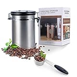 iophi Kaffeedose Luftdicht, 1,8L Kaffeebohnen Behälter Aus Edelstahl, Vakuum Kaffeedosen mit CO2 Ventil & Datumsanzeige im Deckel Aromadicht Mit Messlöffel für Kaffeebohnen Pulver Tee Nüsse Kakao