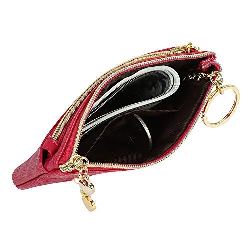 Image of Women's Genuine Leather Coin Purse Zipper Pocket Size Pouch Change Wallet, Rose