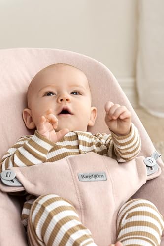 Image of BabyBjorn Bouncer Bliss, Light Pink, Woven Melange | 2-in-1 Adjustable Baby Bouncer Seat and Toddler Chair, Newborn to Toddler (8-29 lbs), 4 Positions, Lightweight & Portable