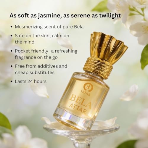 Image of Tatha Premium Bela Attar Original| 100% Natural & Alcohol-Free Bela /Jasmine Perfume Attar for Women & Men Long Lasting| Stress-Relief, Romantic Scent| Ideal Gift |6 ML Pack