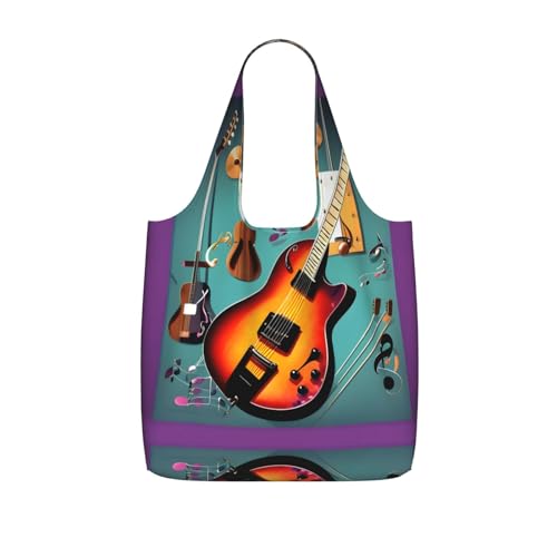 JIUTY Bolsa de compras plegable reutilizable con estampado de guitarra musical, 25 L, de poliéster, bolsa de viaje, fin de semana, regalo
