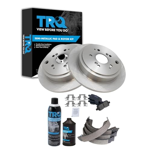 Image of TRQ Rear Brake Pad & Rotor Kit, with Chemical Kit Parking Brake Shoe Set Semi-Metallic Compatible with 2001-2006 Acura MDX