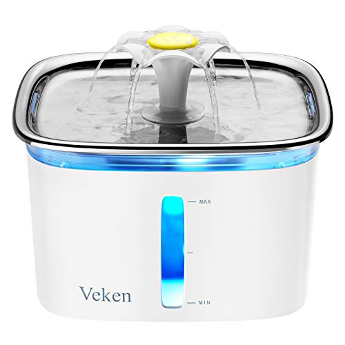 Veken 95oz/2.8L Stainless Steel Pet Fountain, Automatic Cat Water Fountain Dog Water Dispenser with Smart Pump for Cats…