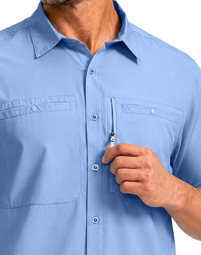 Image of G Gradual Men's Fishing Shirts with Zipper Pockets UPF 50+ Lightweight Cool Short Sleeve Button Down Shirts for Men Hiking