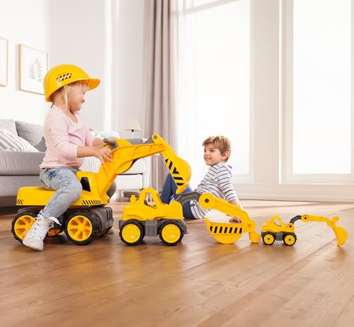 BIG - Power-Worker Maxi-Digger - Kinderfahrzeug, geeignet als Sandspielzeug und für das Kinderzimmer, Baggerfahrzeug zum Sitzen bis 50 kg, für Kinder ab 3 Jahren, Gelb