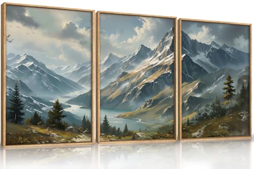 Art mural encadré toile nature montagne forêt brumeuse déco salon triptyque rustique chic chic