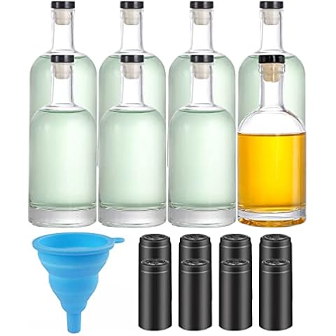 Danmu 8 Pack Glass Bottles, 12.6oz Glass Bottles with Cork,Glass Bottles with Lids,Wine Bottles,Sauce Bottles,Shrink Capsules Included,375ml Glass Bottles for Decorations, Party Favors Cover