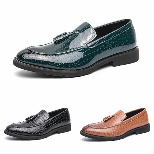 Men'S Classic Printed Oxford Loafers,Fashion Tassel Pointed Slip-On Business Dress Shoes,Comfortable Non-Slip Wedding Party Groom Shoes