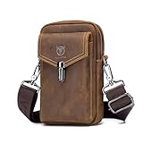 BAIGIO Riñonera Hombre Cuero Bolsa de Cintura Cinturón Vintage Bolsillo Cartera Funda para Teléfono Móvil para Deportes Running Fiestas Jogging Trekking Marrón-1