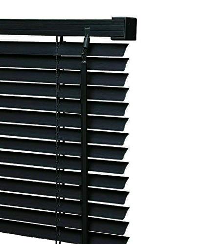 PVC Venetian Blind Blinds Easy Fit Curtains Trimmable Fittings Windows Treatment Shutters Twist Open Close Black, 75X210 (LONG DROP)