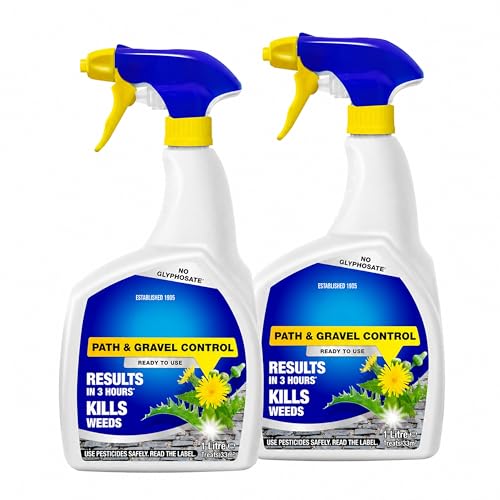 Path & Gravel Weed Killer Sprayer - Pack of 2 x 1L Weed Control Ready to Use Weed Killer Spray for Paths Driveways & Permeable Patios. Strong Weed Killer with Topline Card. Visible Results in 2-3h