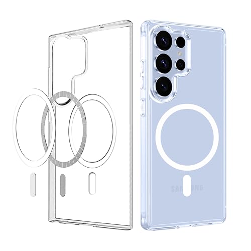 Image of CEDO Cover for Samsung Galaxy S25 Ultra (5G) | Compatible with MagSafe Wireless Charging | Designed with Magnetic Lock Shockproof Phone Bumper Transparent Back Case Cover (Transparent)