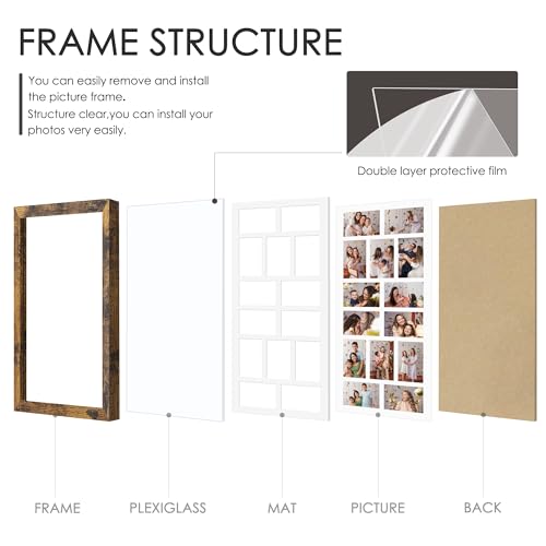Image of DUENPY 14x30 Picture Frame 4x6 Collage Picture Frame Displays Fourteen 4x6 inch Photos Collage Wall Decor Wall Hanging Brown