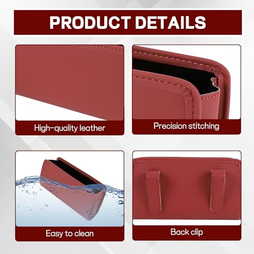 Image of Hovom Car Trash Can, Leather Waterproof Automotive Garbage Can with Trash Bag, Hanging Mini Vehicle Trash Bin, Small Auto Door Organizer Storage Pouch, Universal Car Accessories (Wine Red)