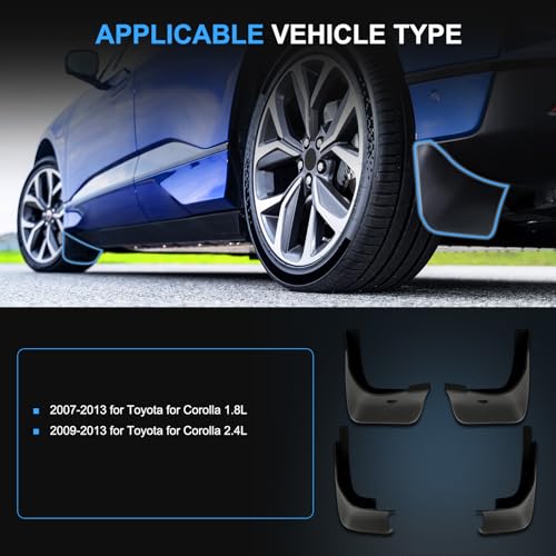 Image of ECCPP Mudguard Splash Guards Front & Rear 2007-2013 for Toyota for Corolla 1.8L 2009-2013 for Toyota for Corolla 2.4L Mud Flaps Set of 4 Flexible and Bendable Mud Flaps Splash