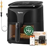 Friteuse à air céramique Tastee, 8 en 1 compacte 5.5QT, friteuse numérique à 500°F déshydratateur avec sonde intelligente, 24 presets de cuisine à une touche, recettes dans
