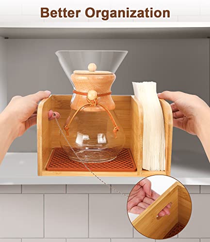 Bamboo Caddy with Lid & Heatproof Trivets Mat for Chemex CoffeeMakers - Designed for Chemex Pour - Over Glass Coffeemaker(3/5/6/8/10Cup), for Bodum Pour Over Coffee makers(4/8Cup) - Image 5