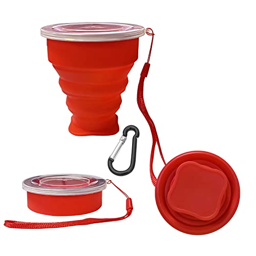 Collapsible Cup - Silicone Foldable Cup-Expandable Folding Drinking Cup -Reusable Portable Mugs Cup For Travel, Camping, Hiking, Survival, Car, Picnic, Beach, Holiday Vacation, Outdoor Sports Red #TOP8