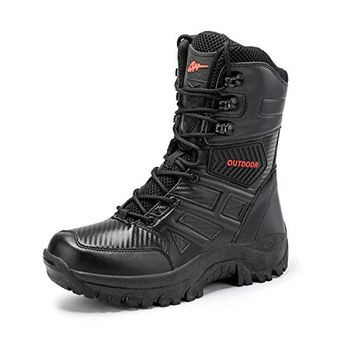 Image of Men's Tactical Military Work Boots Side Zipper Lightweight Outdoor Motorcycle Boots Waterproof Combat Army Boots for Men
