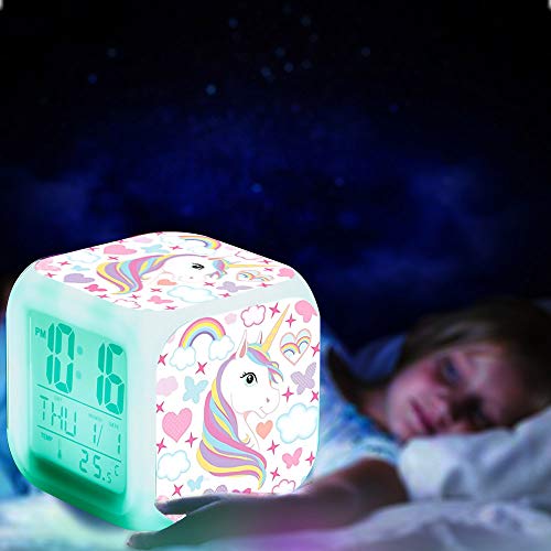 Sveglie digitali Unicorn per ragazze, LED Night Cube incandescente Orologio LCD con bambini leggeri Sveglia Comodino Regali di compleanno per bambini Donne Camera da letto per adulti (7) - Image 5