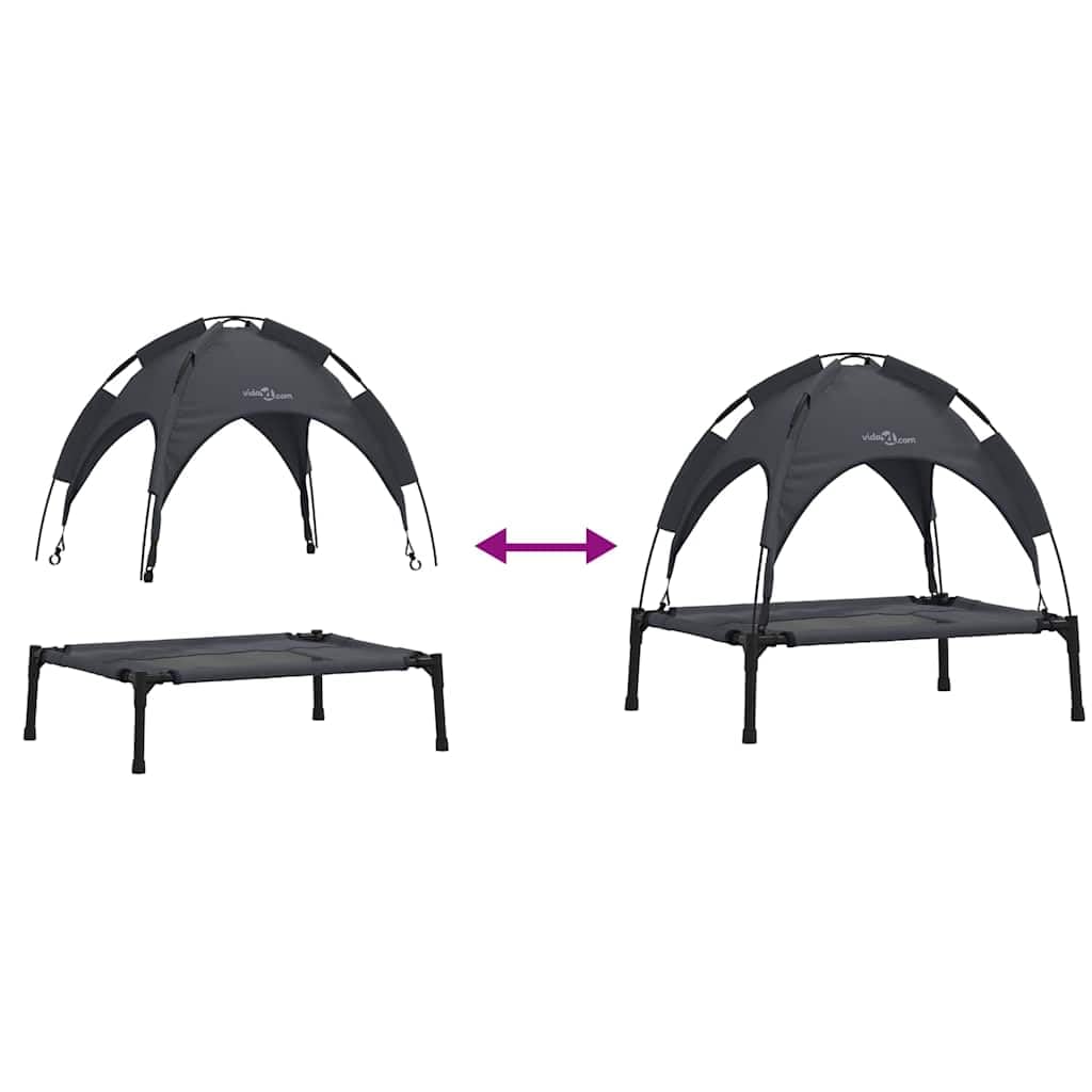 Caseta para perros al aire libre con techo, cama elevada para perros, negro, 71 x 64 x 71 cm, estructura estable de acero, cama plegable para mascotas, jardín y terraza, transpirable