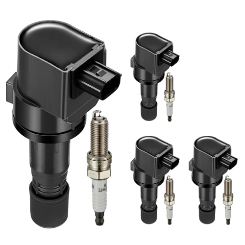 Image of Set of 4 Ignition Coil Pack UF672 and Iridium Spark Plug 97390 4 Pack Compatible with Acura ILX Compatible with Honda Civic 2012-2015 1.8L 2.0L l4 Replaces 5C1880 GN10421 6732317 LKR7BGP-S