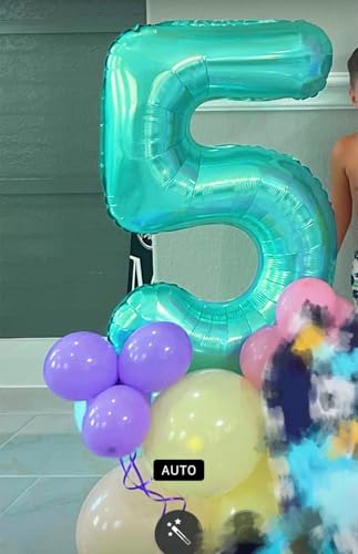 Image of Number Balloons Teal Blue 5 Balloon 40 inch for 5 Birthday Party Decoration | Saturated Color, Large 40 in, With Inflation Straw & Hanging Hole, Great for Men's Party, Back-To-School Season, Pool Party