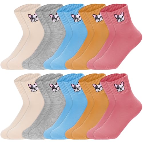Image of Eurzom 10 Pairs Socks Womens Crew Elastic Ankle Length Cotton Socks Aesthetic Cute Lightweight Low Cut Gifts for Women