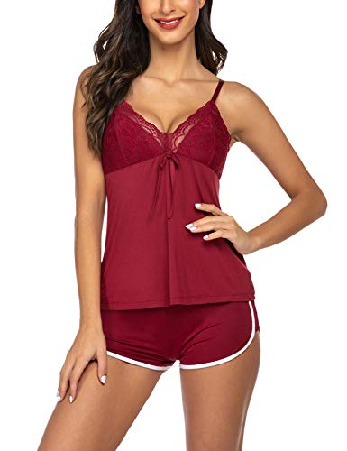 Lucyme Damen Schlafanzug Kurz Nachtwäsche Sommer Kurz Pyjama Set Baumwolle Sexy Negligee Shorty Nachthemd