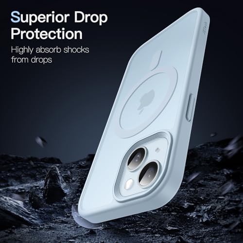 JETech iPhone 15 6.1インチ用 マグネット ケース MagSafeに対応 半透明のマット背面 薄型 耐衝撃 カバー (ブルーバック)