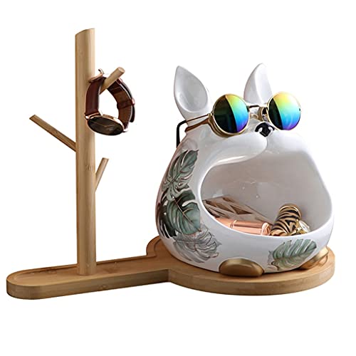 Key Tray Key Holder For Table Key Bowl Creative Entrance Key Holder Resin Cool Dog Sculpture Jewelry Earrings Holder Lipstick Watch Desktop Storage Box (Color : White, Size : 36.3 * 22.2 * 26.3Cm) #TOP9