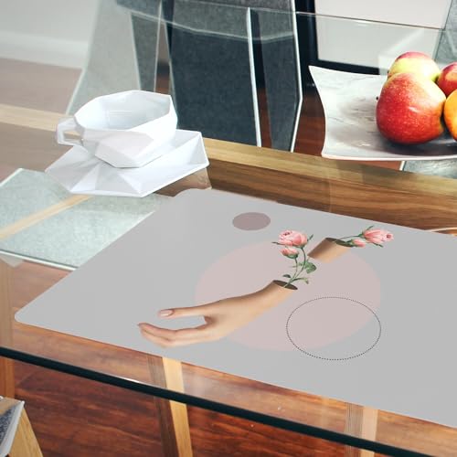 Sets de table souples en liège napperons gris grand format fleurs 4 pièces - 6