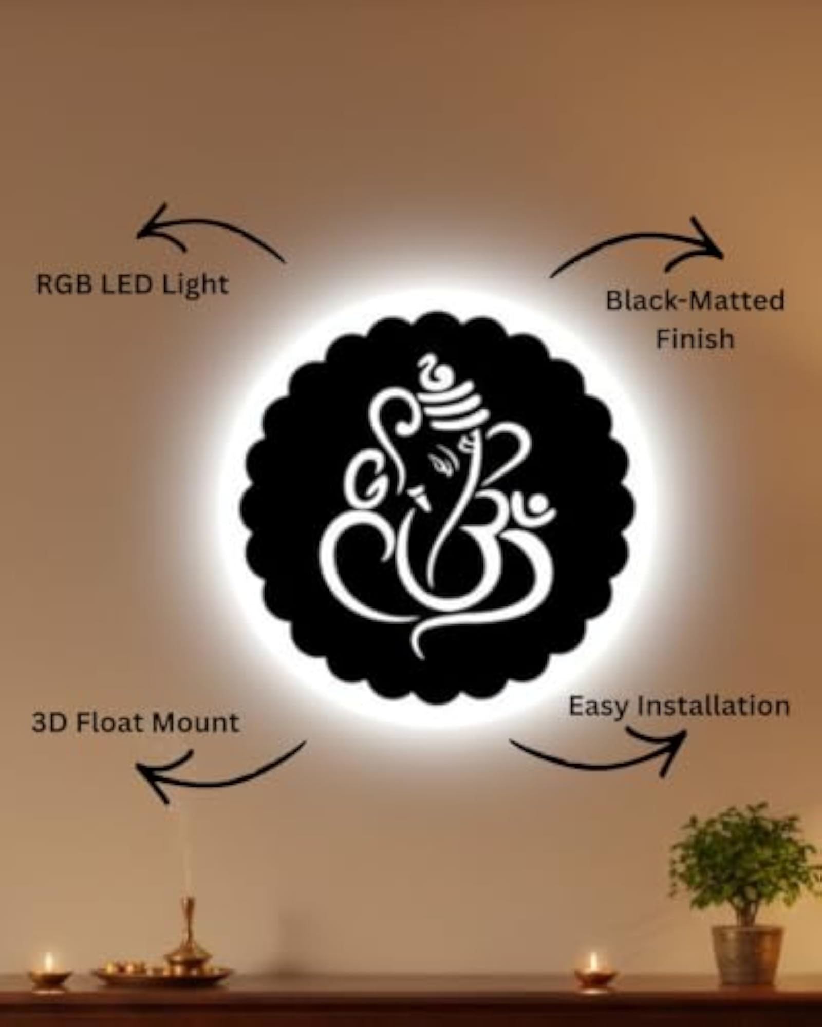 Ganesha LED Wall Art with RGB LED Light